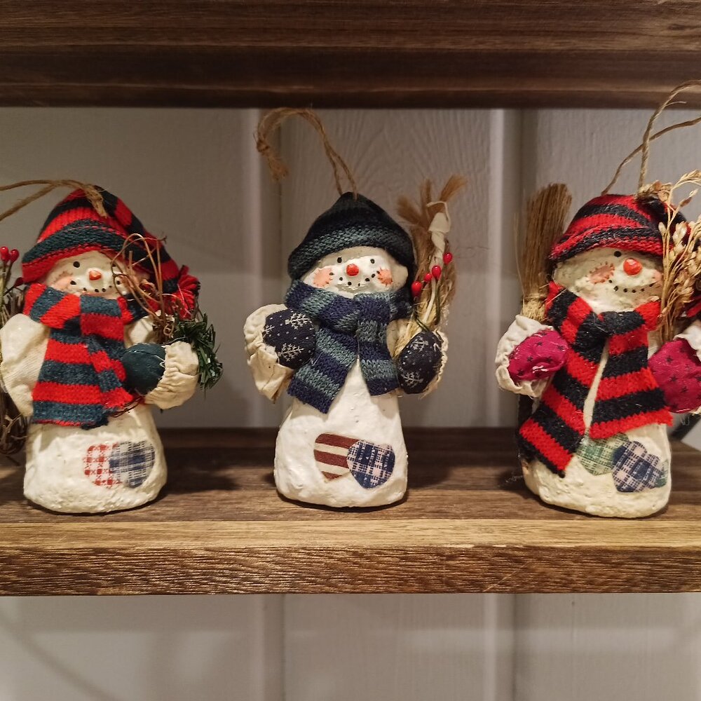 Country Bumpkin Snowman Ornament Trio